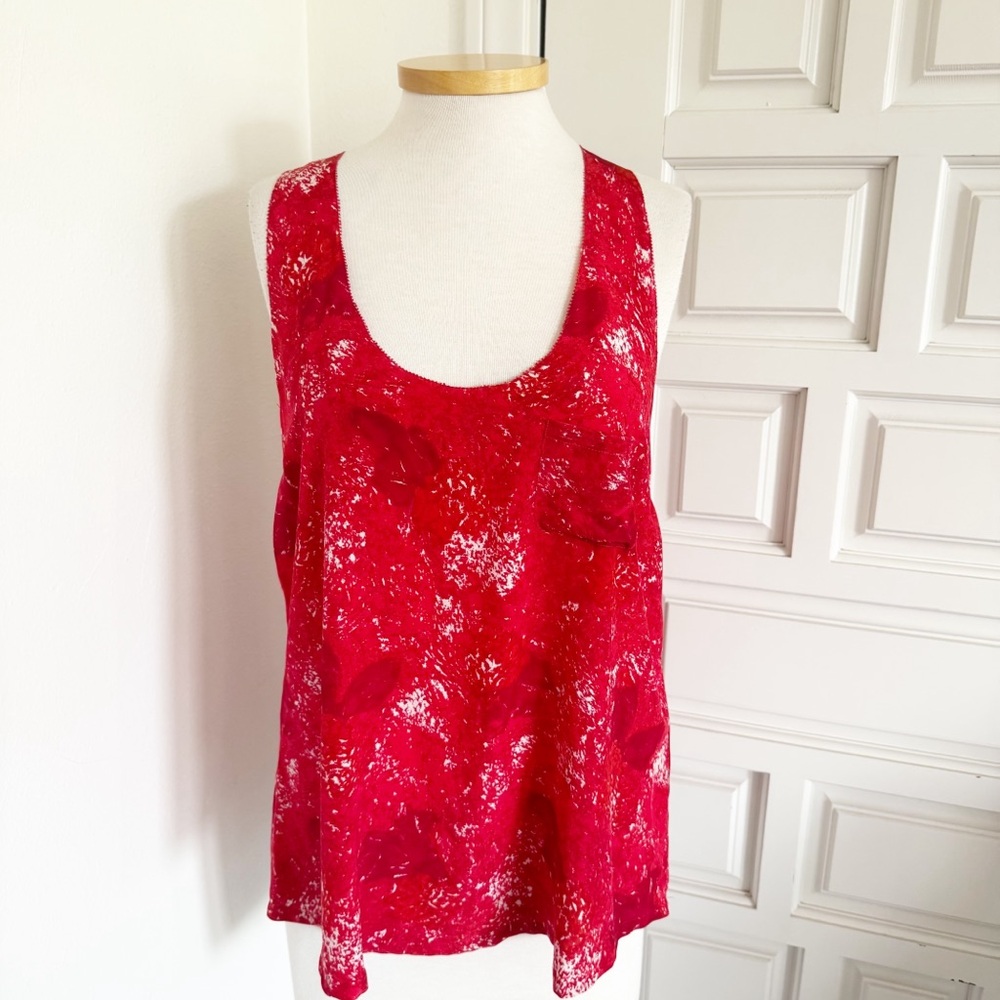 Joie Tank Top Blouse 100% Silk Red White Patterned Racer Back